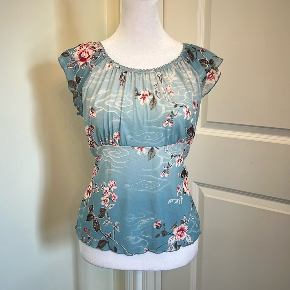 ellemenno Floral Semi-Sheer Top Women’s L